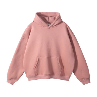 Model wearing the pullover hoodie in a casual setting