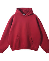 Side view showing ribbed cuffs and hem of the pullover hoodie
