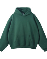 Three-quarter view of the hoodie showing the overall relaxed silhouette