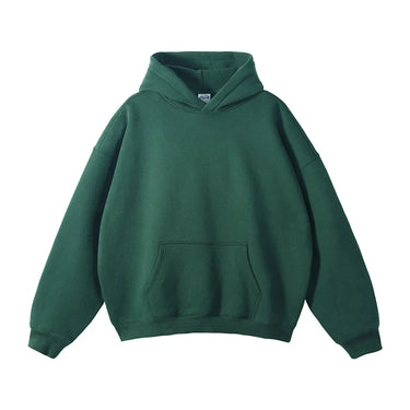 Three-quarter view of the hoodie showing the overall relaxed silhouette
