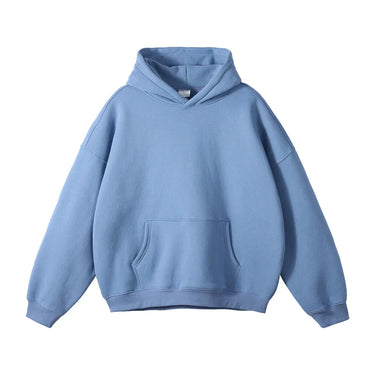 Front view of men's relaxed fit pullover hoodie with kangaroo pocket