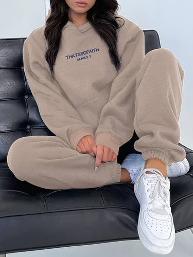 Rear view of the women's co-ord jogging set in grey