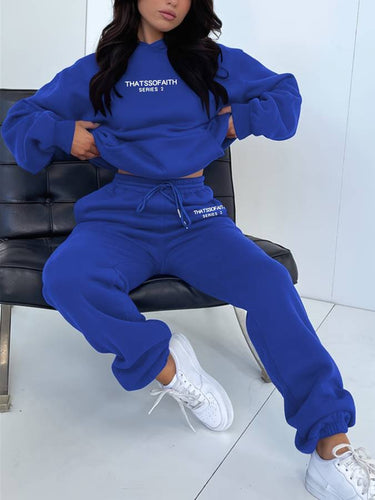Full-length shot of the jogging set worn in brown, showing overall proportions