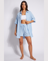 Front view of a women's co-ord two-piece set with matching top and shorts