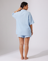 Close-up of the shorts waistband and fabric detail