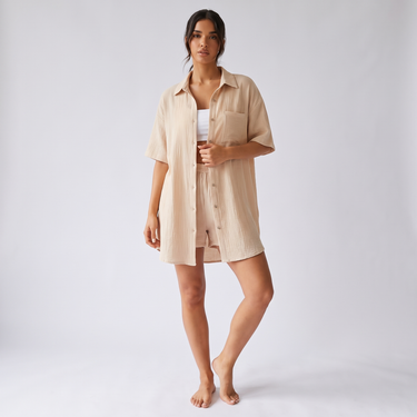 Full-length front view of the co-ord set on a model