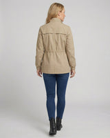 Close-up of the zip stand collar on the utility jacket