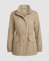 Side view highlighting the drawstring waist on the utility jacket
