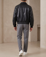 Men's retro faux leather jacket with zip closure, three-quarter view