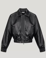 Men's retro pilot faux leather jacket, back view