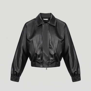 Men's retro pilot faux leather jacket, back view