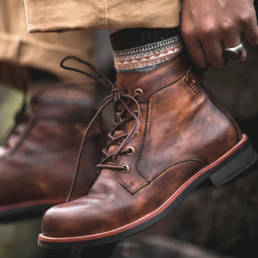 Sole detail of retro leather boot showing textured rubber grip pattern