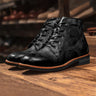 Men's retro round-toe leather boot with zip and lace-up closure, side view