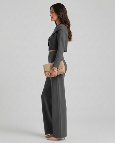 Three-quarter view of the knit set showing the overall silhouette