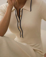 Ribbed Knit Midi Dress with Polo Collar