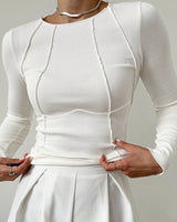 Ribbed Long Sleeve Top with Exposed Seam Detail