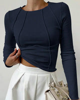 Ribbed Long Sleeve Top with Exposed Seam Detail