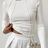 Ribbed Long Sleeve Top with Exposed Seam Detail
