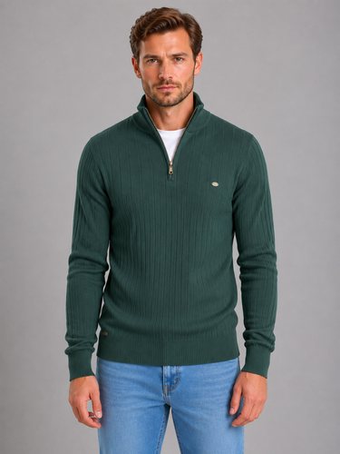 Full-length front view of the quarter zip jumper