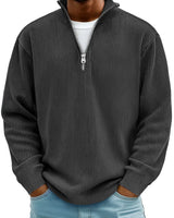 Back view of ribbed quarter-zip jumper