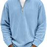 Close-up of quarter-zip collar and ribbed knit texture