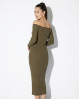 Ribbed Off-Shoulder Maxi Dress with Long Sleeves