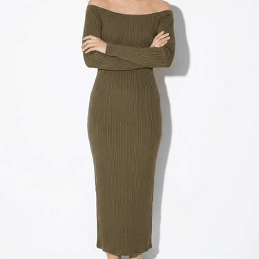 Ribbed Off-Shoulder Maxi Dress with Long Sleeves