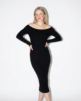 Ribbed Off-Shoulder Maxi Dress with Long Sleeves