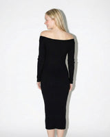 Ribbed Off-Shoulder Maxi Dress with Long Sleeves