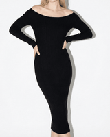 Ribbed Off-Shoulder Maxi Dress with Long Sleeves