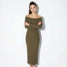 Ribbed Off-Shoulder Maxi Dress with Long Sleeves