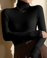 Close-up of the ribbed texture and roll neck collar