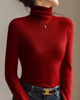 Full-length front view of the ribbed knit top on a model