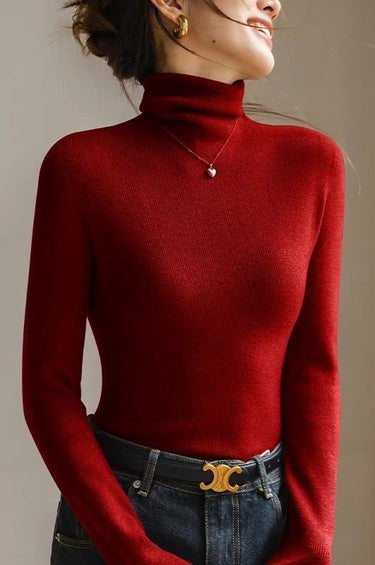 Full-length front view of the ribbed knit top on a model