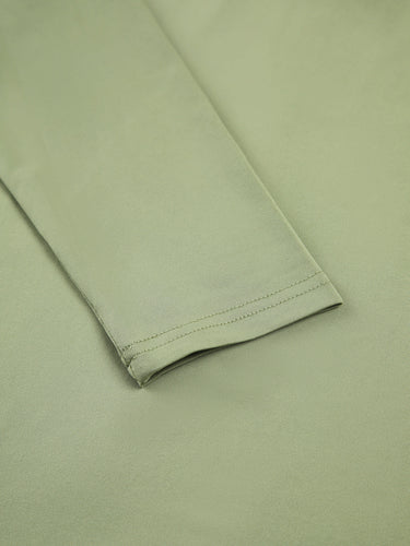 Close-up of the minimal neckline and ruched fabric texture