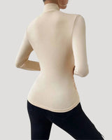 Ruched Long Sleeve Crossover Top with High Neck