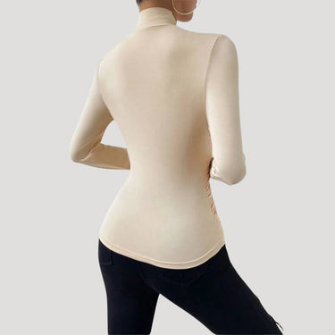 Ruched Long Sleeve Crossover Top with High Neck