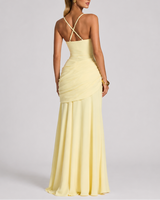Ruched Maxi Evening Dress with Square Neckline