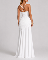 Ruched Maxi Evening Dress with Square Neckline