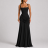 Ruched Maxi Evening Dress with Square Neckline