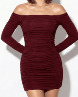 Ruched Off-Shoulder Mini Dress with Long Sleeves