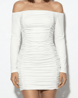 Ruched Off-Shoulder Mini Dress with Long Sleeves