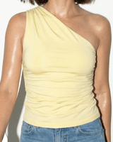 Ruched One-Shoulder Top with Asymmetric Neckline