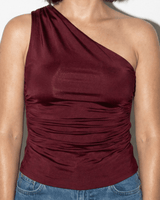 Ruched One-Shoulder Top with Asymmetric Neckline