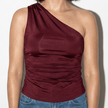 Ruched One-Shoulder Top with Asymmetric Neckline