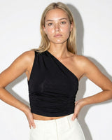 Ruched One-Shoulder Top with Asymmetric Neckline