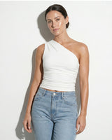 Ruched One-Shoulder Top with Asymmetric Neckline
