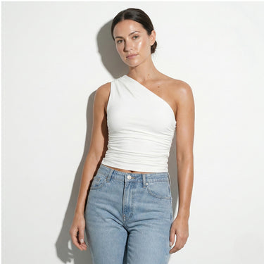 Ruched One-Shoulder Top with Asymmetric Neckline