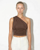 Ruched One-Shoulder Top with Asymmetric Neckline