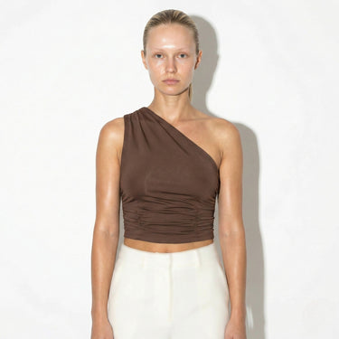 Ruched One-Shoulder Top with Asymmetric Neckline
